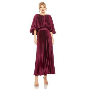 Mac Duggal Wine Pleated Maxi Dress